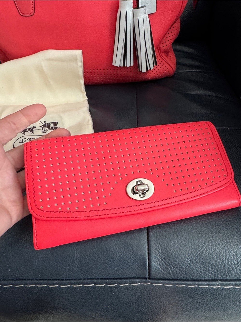 Coach Legacy Perforated Leather Candace Tote & Wallet Set- Rare Watermelon Coral - Picture 3 of 15